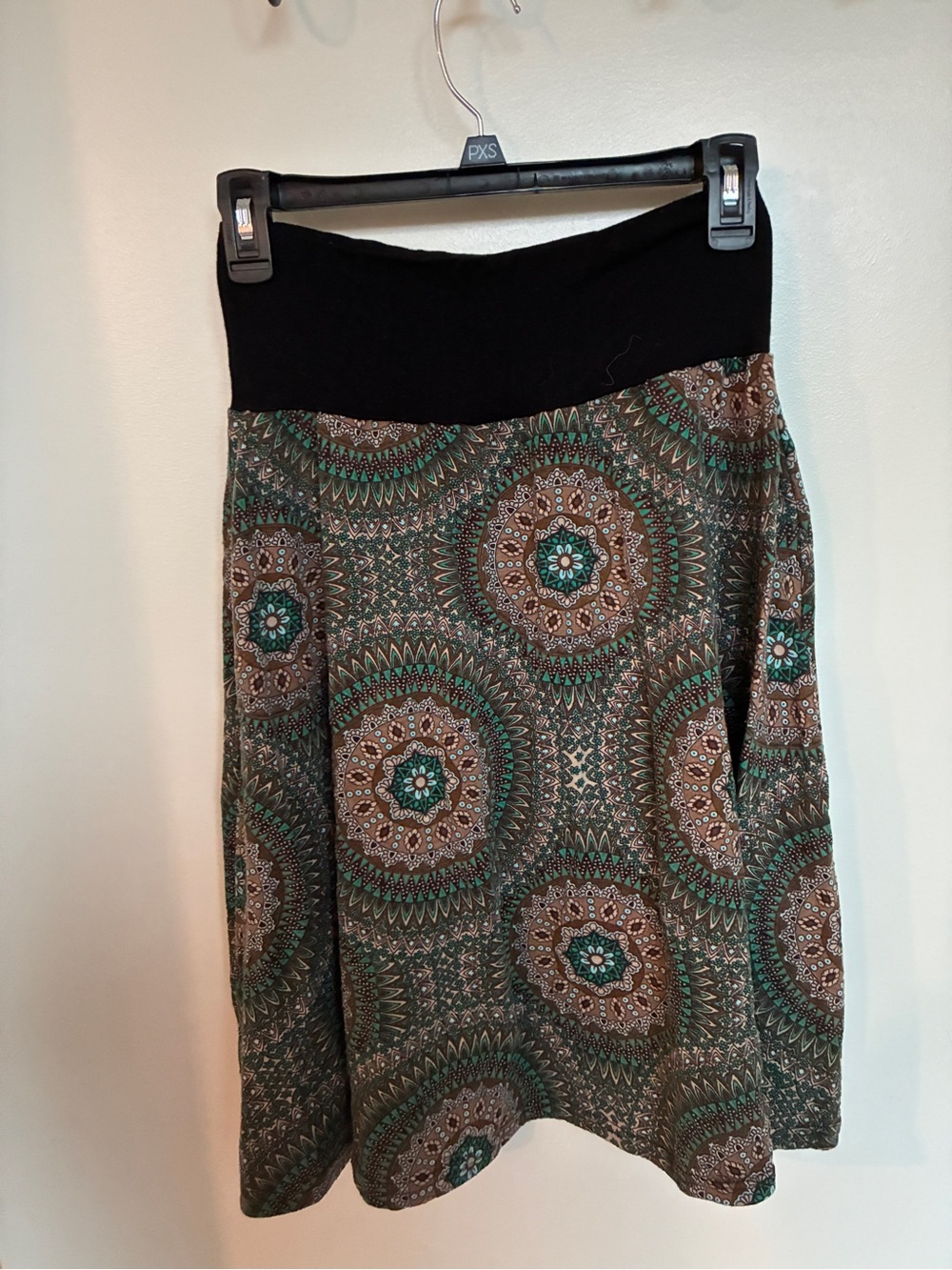 Fold-Over Waist A-Line Skirt in Green Mosaic Print